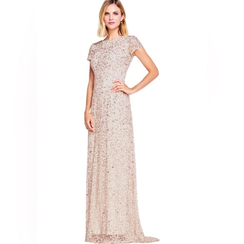 NWT Adrianna Papell Short-Sleeve All Over Sequin Gown Sz 6